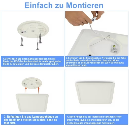 ZMH LED Panel Deckenleuchte Dimmbar mit Fernbedienung 24W IP44, RGB Farbwechsel,Dimmbar, LED fest integriert, Warmweiß, Neutralweiß, Kaltesweiß, für Schlafzimmer Kinderzimmer Küche Wohnzimmer