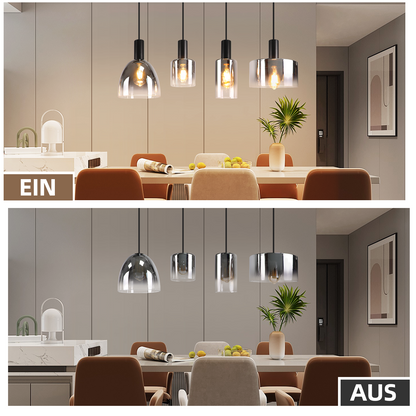 Pendelleuchte H?ngelampe Esstisch 4 Flammig H?ngeleuchte- E27 Vintage Esszimmerlampe H?ngend Pendellampe H?henverstellbar Glas Retro f¨¹r Schlafzimmer Wohnzimmer (ohne Leuchtmittel)