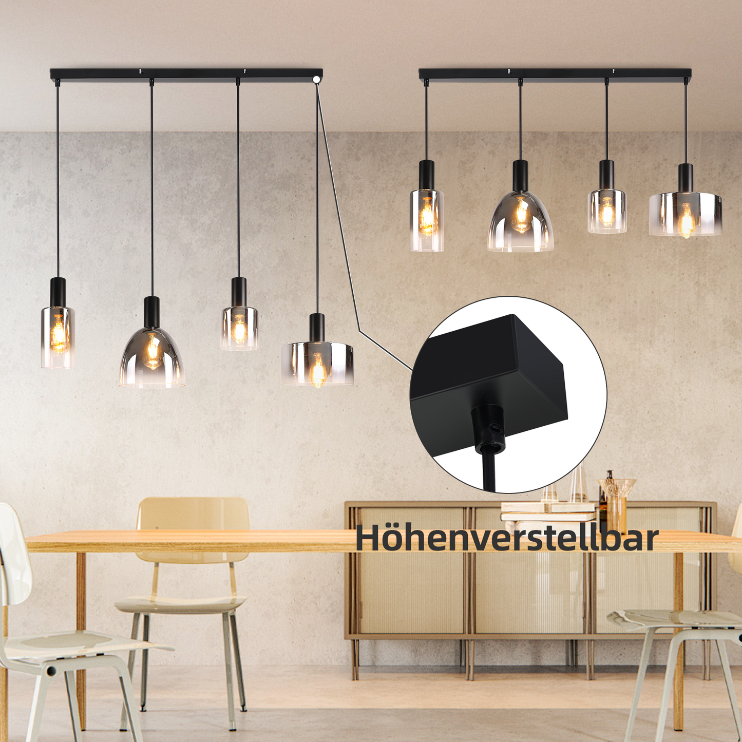 Pendelleuchte H?ngelampe Esstisch 4 Flammig H?ngeleuchte- E27 Vintage Esszimmerlampe H?ngend Pendellampe H?henverstellbar Glas Retro f¨¹r Schlafzimmer Wohnzimmer (ohne Leuchtmittel)