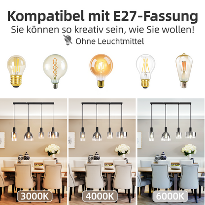 Pendelleuchte H?ngelampe Esstisch 4 Flammig H?ngeleuchte- E27 Vintage Esszimmerlampe H?ngend Pendellampe H?henverstellbar Glas Retro f¨¹r Schlafzimmer Wohnzimmer (ohne Leuchtmittel)