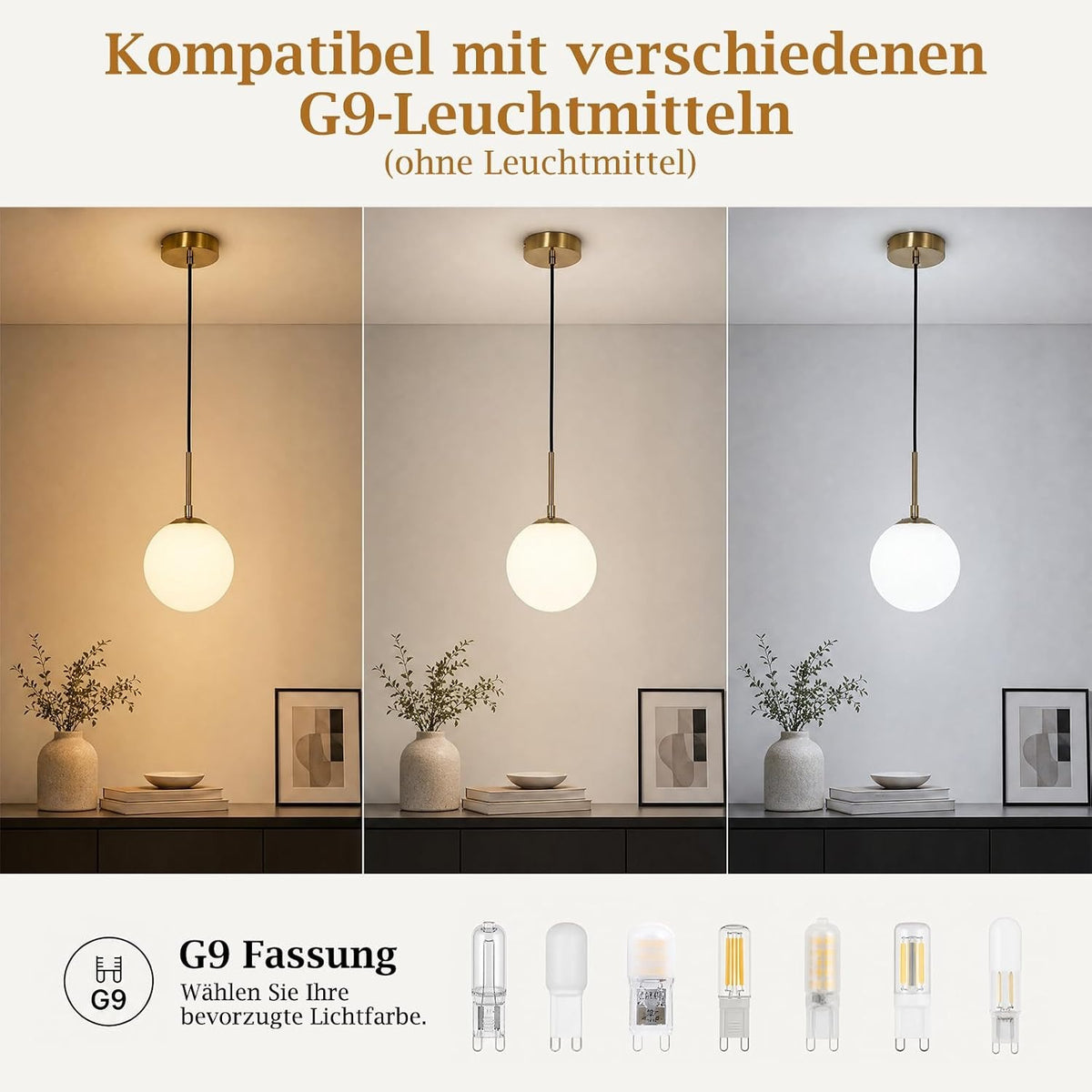 ZMH Pendelleuchte G9 Schlafzimmer Glas Esstisch Modern Hängelampe