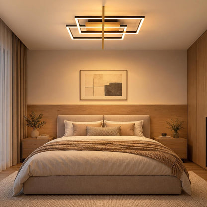 ZMH Deckenlampe Wohnzimmer LED Schwarz Deckenleuchte 46W Holz Küchenlampe