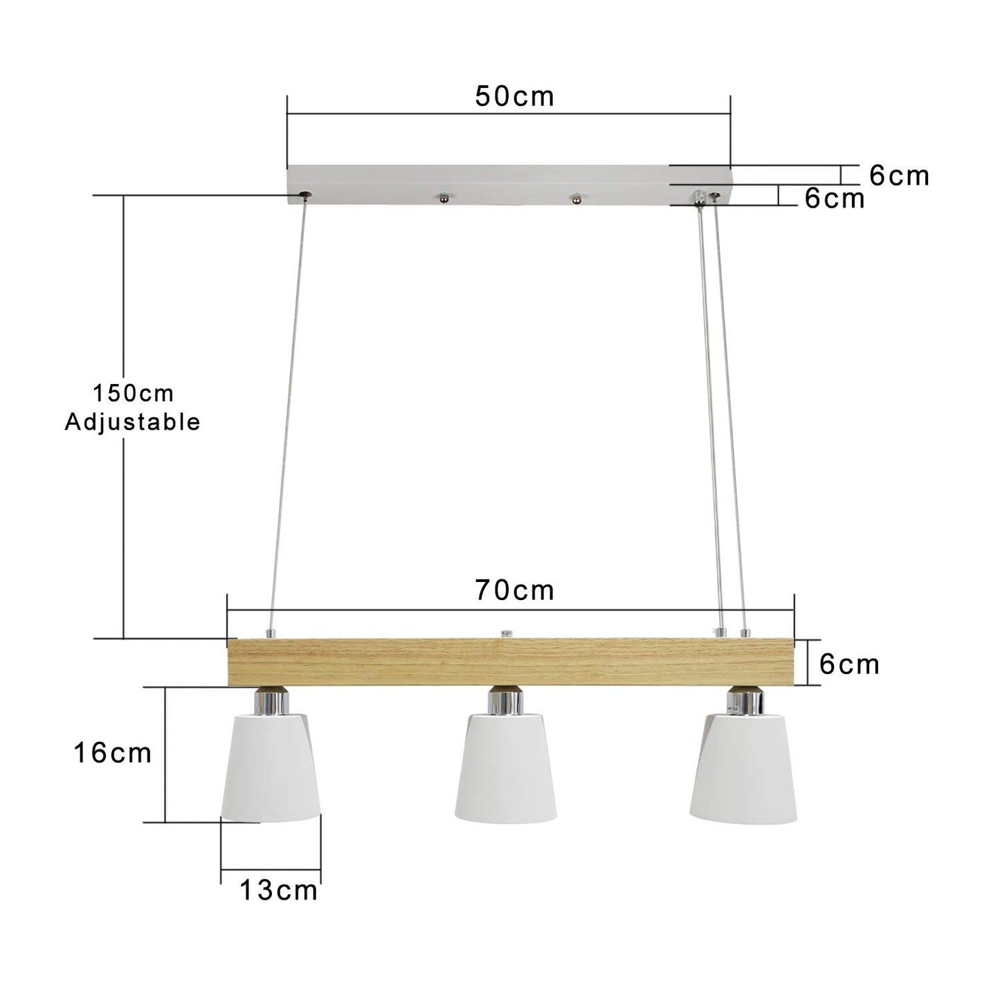 ZMH Pendelleuchte Esstisch Holz Hängelampe 3 Flammig Warmweiß Vintage Höhenverstellbar Esstischlampe Hängend für Esszimmer Wohnzimmer Büro Schlafzimmer Küche boho - Weiß - E27 MAX.25W, 70x14x23CM