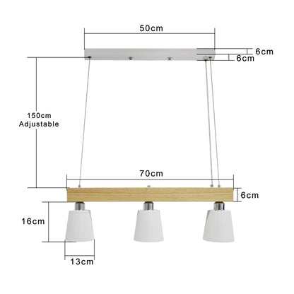 ZMH Pendelleuchte Esstisch Holz Hängelampe 3 Flammig Warmweiß Vintage Höhenverstellbar Esstischlampe Hängend für Esszimmer Wohnzimmer Büro Schlafzimmer Küche boho - Weiß - E27 MAX.25W, 70x14x23CM