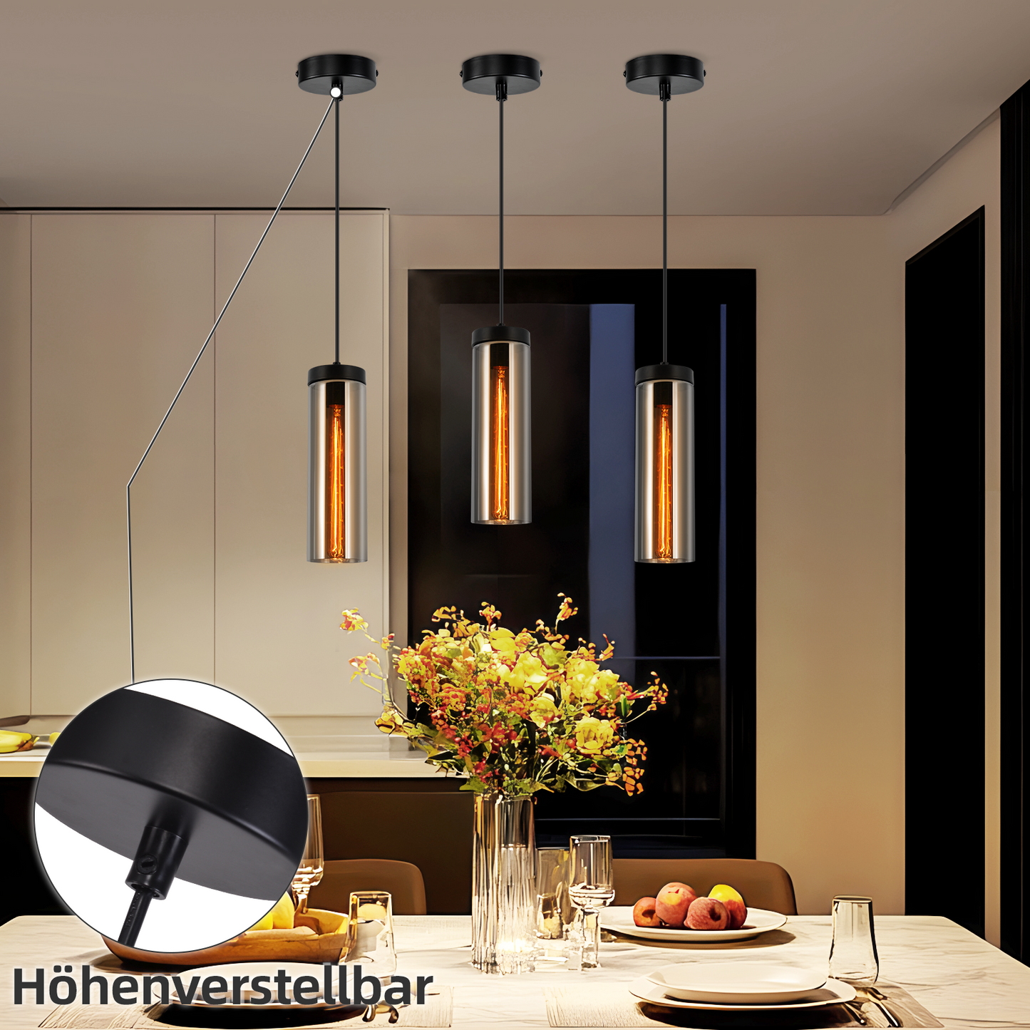 H?ngeleuchte Wohnzimmer H?ngelampe Vintage - 1 Flammig Pendelleuchte H?henverstellbar Esstischlampe H?ngend E27 Schwarz Glas Pendellampe f¨¹r Esstisch Schlafzimmer k¨¹che (ohne Leuchtmittel)