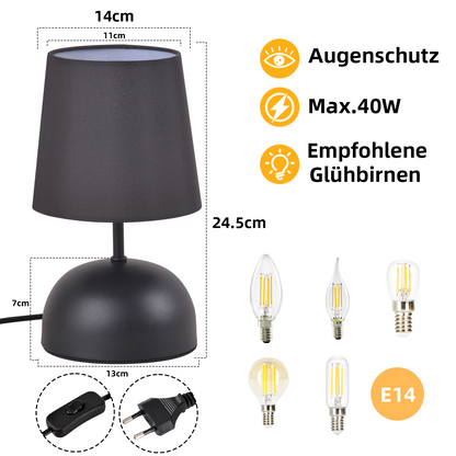 Nachttischlampe 2er Set Tischlampe mit Kabel - Tischleuchte Schwarz Klein Nachtlampe Schlafzimmer Stoff Bettlampe Modern Design Schreibtischlampe f¨¹r Wohnzimmer B¨¹ro Bett Tisch Fenster Hotel