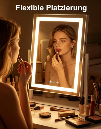 ZMH Schminkspiegel mit Beleuchtung Hollywood Spiegel - 30×40CM LED Vanity Mirror Klein Kosmetikspiegel mit Licht Tischspiegel 3 Modi Schminktischspiegel Touch Dimmbar