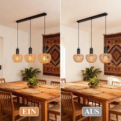 ZMH Hängelampe Boho Pendelleuchte Rattan 3-1 Flammig Esstischlampe