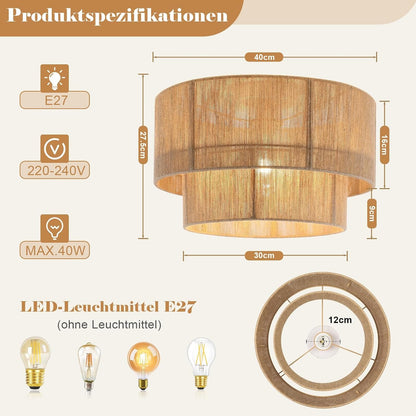 ZMH Deckenleuchte Boho Deckenlampe Schlafzimmer Ø40cm aus Juteschnur