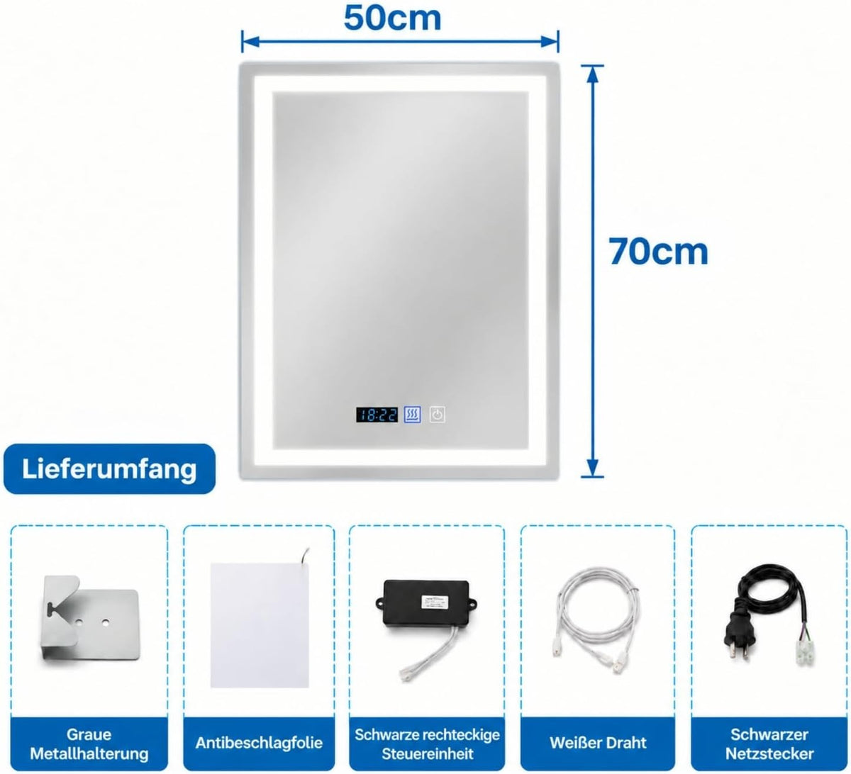 ZMH Spiegel Bad Badspiegel mit Beleuchtung, 70x50cm LED Wandspiegel