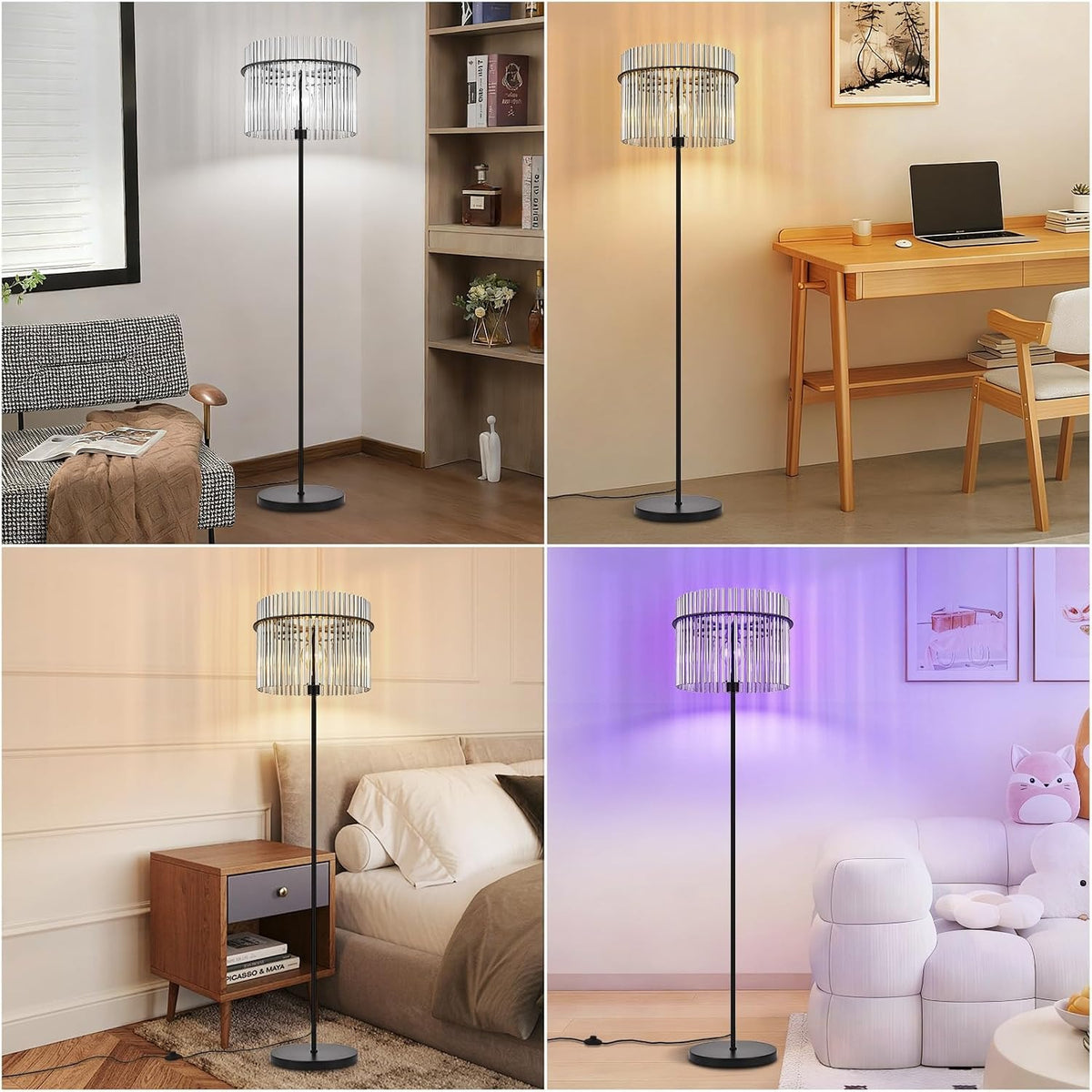ZMH Stehlampe Schwarz Stehleuchte Glas Standleuchte Wohnzimmer E27