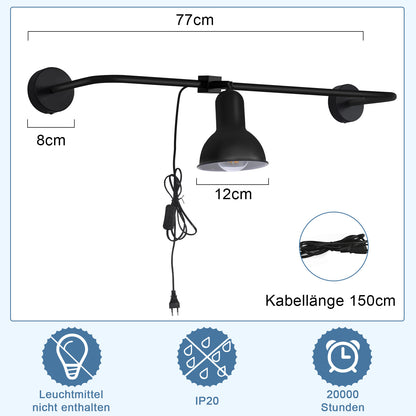 ZMH Wandleuchte innen Wandlampe Schwarz - E27 Vintage Metall Flurlampe Schwenkbar Design Treppenhauslampe Indirekt Wandbeleuchtung mit Schalter f¨¹r Wohnzimmer Schlafzimmer Flur Treppenhaus Bett