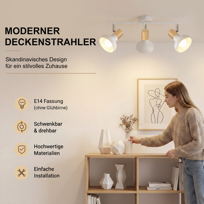 ZMH Deckenstrahler 3 Flammig Deckenleuchte Vintage - Deckenlampe Flur Weiß Deckenspots E14 Strahler Innen Industrial Metall 350°Schwenkbar Spots für Schlafzimmer Wohnzimmer(Ohne Leuchtmittel)