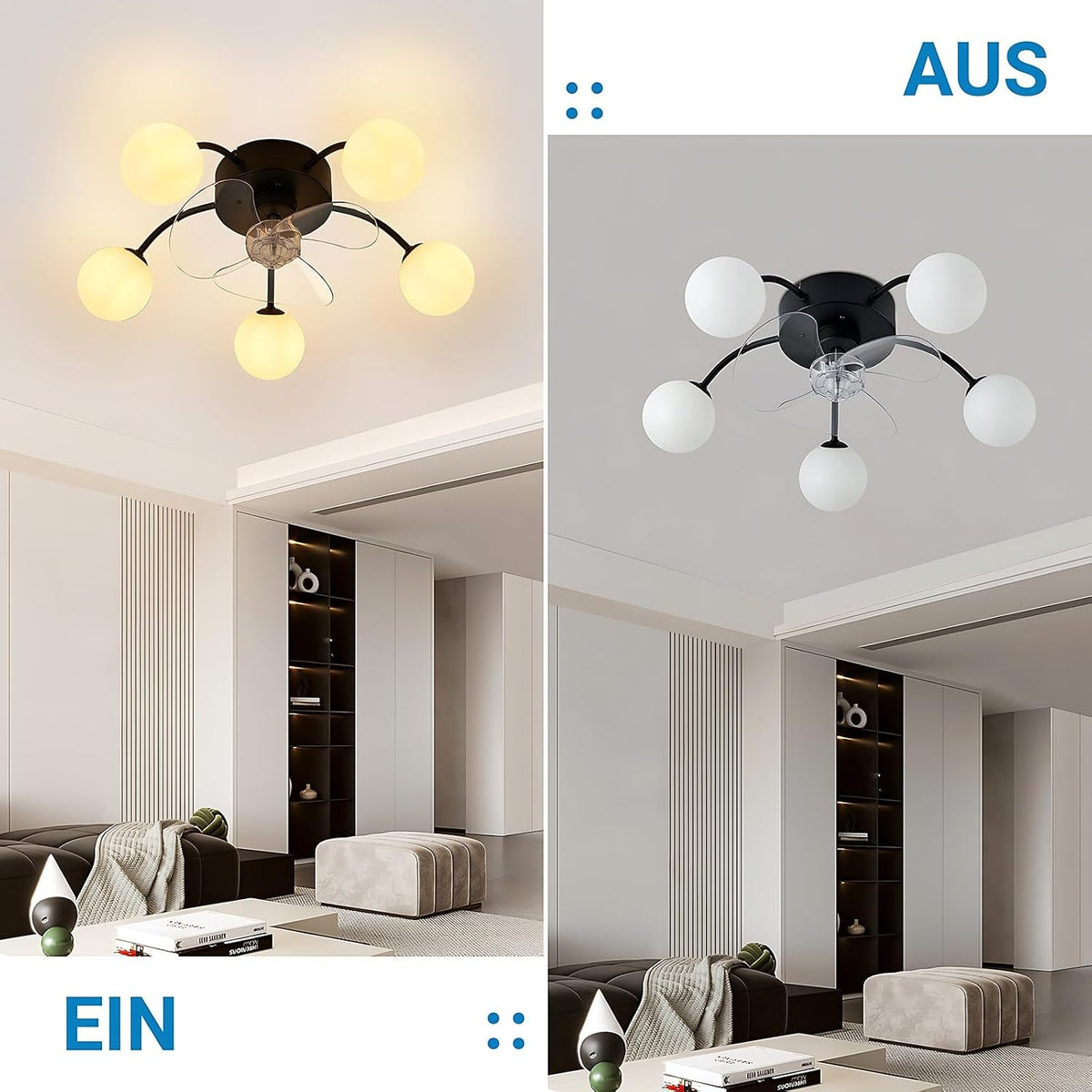 ZMH Deckenleuchte mit Ventilator Leise Deckenventilator Ohne Licht
