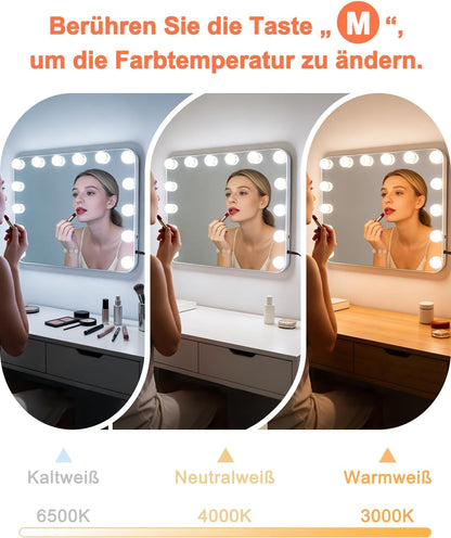 ZMH Hollywood Schminkspiegel Spiegel mit Beleuchtung - 50×40CM LED Vanity Mirror Klein Kosmetikspiegel mit Licht Tischspiegel 3 Modi Schminktischspiegel Touch Dimmbar