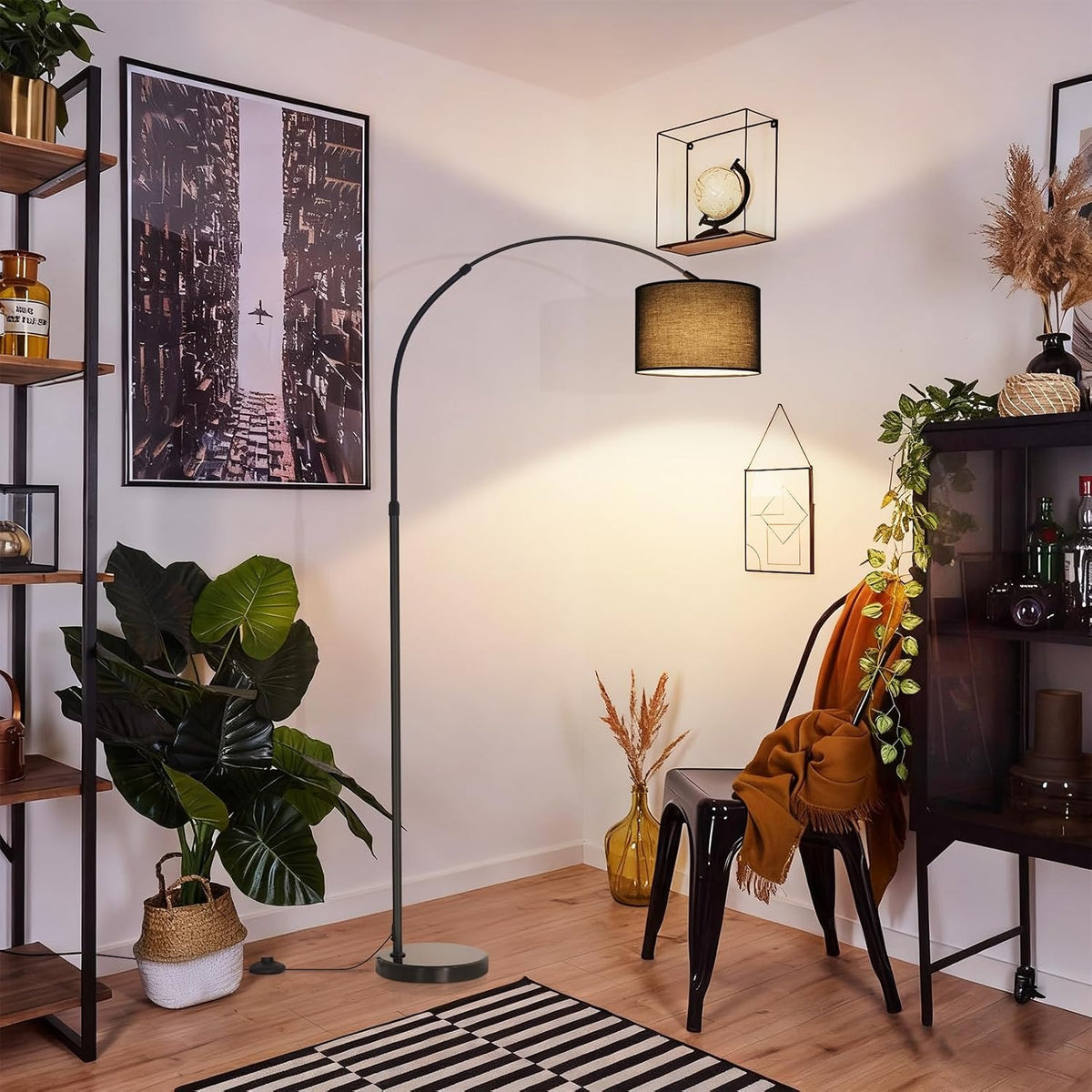 ZMH Bogenlampe Wohnzimmer Stehlampe - Stoffschirm Ø30 cm Stehleuchte 181CM