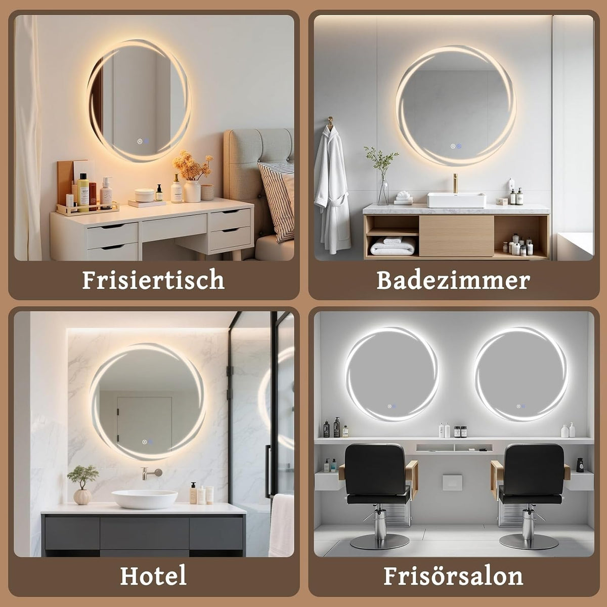 ZMH Badezimmerspiegel mit Beleuchtung Rund,Runder 80cm LED Badspiegel