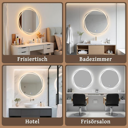 ZMH Badezimmerspiegel mit Beleuchtung Rund,Runder 80cm LED Badspiegel