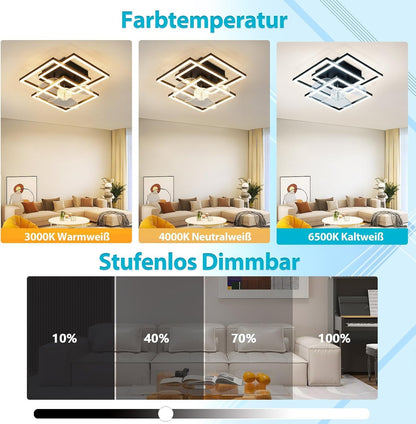 ZMH LED Deckenventilator mit Licht Modern Schwarz 29W Dimmbare