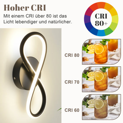 ZMH Wandleuchte Innen LED Wandlampe Schwarz: Wand Lampe f¨¹r Treppenhaus Schlafzimmer Wohnzimmer Korridor K¨¹hles Modern Design 7W Kurvendesign Dekorativ Wandleuchten Warmwei? 3000K