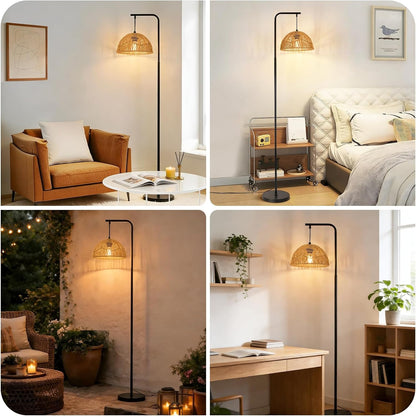 ZMH Stehlampe Rattan Stehleuchte Boho Standlampe 1 Flammig