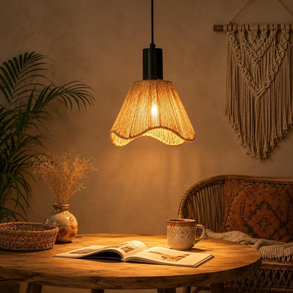 ZMH Hängelampe Boho Pendelleuchte Rattan 3 Flammig Esstischlampe