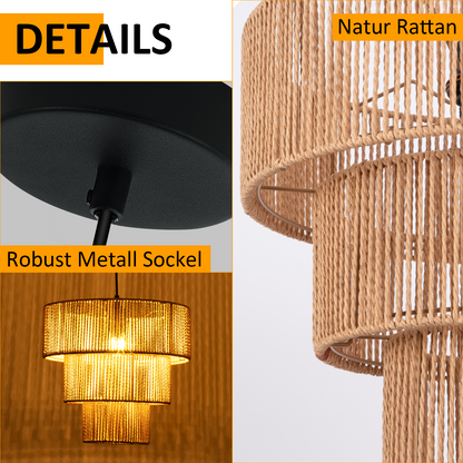 ZMH Hängelampe Esstisch Pendelleuchte Wohnzimmer: Rattan Boho Hängeleuchte Schlafzimmer Ø35cm Esstischlampe Hängend 1-flammig Esszimmerlampe E27 Pendellampe für Küche Flur Bar Resturant
