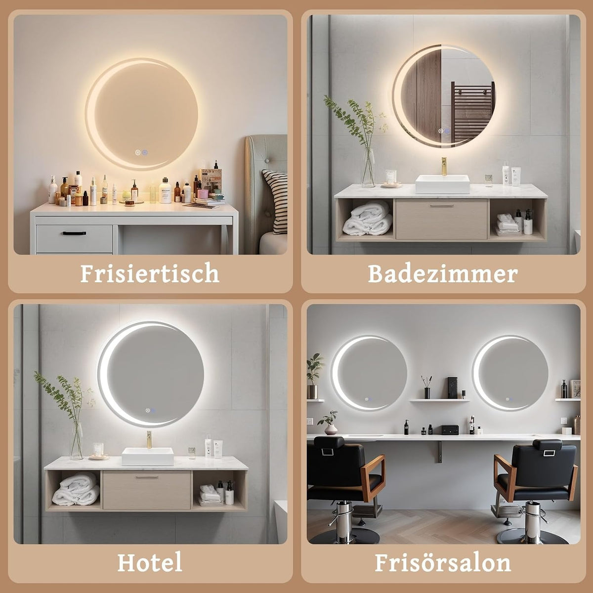 ZMH Badezimmerspiegel mit Beleuchtung Badspiegel Rund - Runder IP44 50cm LED Spiegel mit Touch Dimmbar Rundspiege Beschlagfrei Beleuchtet Bad mit Licht für Badezimmer WC