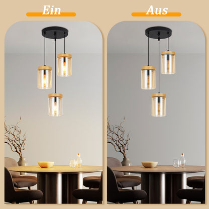 Pendelleuchte Esstisch Esszimmerlampe H?ngend - H?ngelampe Wohnzimmer Glas Esstischlampe Schlafzimmer 3 Flammig E27 H?ngeleuchte Vintage Pendellampe H?henverstellbar f¨¹r K¨¹che(ohne Leuchtmittel)