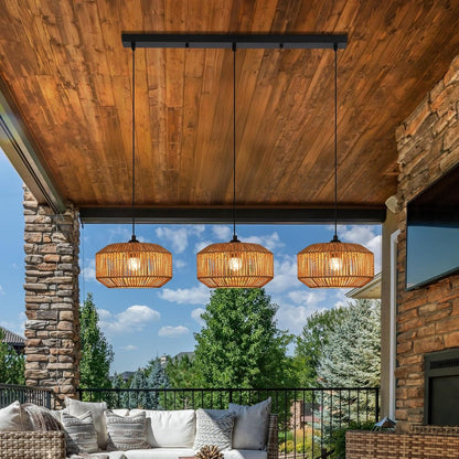 ZMH Pendelleuchte Boho Hängelampe Rattan Lampe Hängend Höhenverstellbar