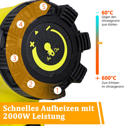 ZMH Hei?luftf?n 2000W Hei?luftpistole Regelbar - Heissluftf?hn Kit 60¡æ- 600¡æ Heissluftpistole Stufenlos Temperaturregler Hei?luftgebl?se heat gun zum L?ten,Kerzen,Basteln,Schrumpfschlauch
