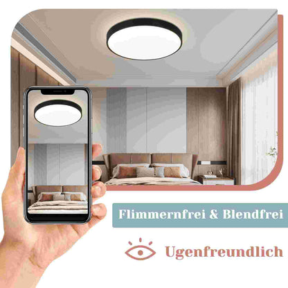 ZMH Deckenlampe LED Deckenleuchte Flach - Schlafzimmerlampe Dimmbar Schwarz Küchenlampe Badlampe 30W IP44 Flurlampe Kellerlampe Ø28cm Rund Badezimmerlampe Fernbedienung Wohnzimmer Schlafzimmer Bad