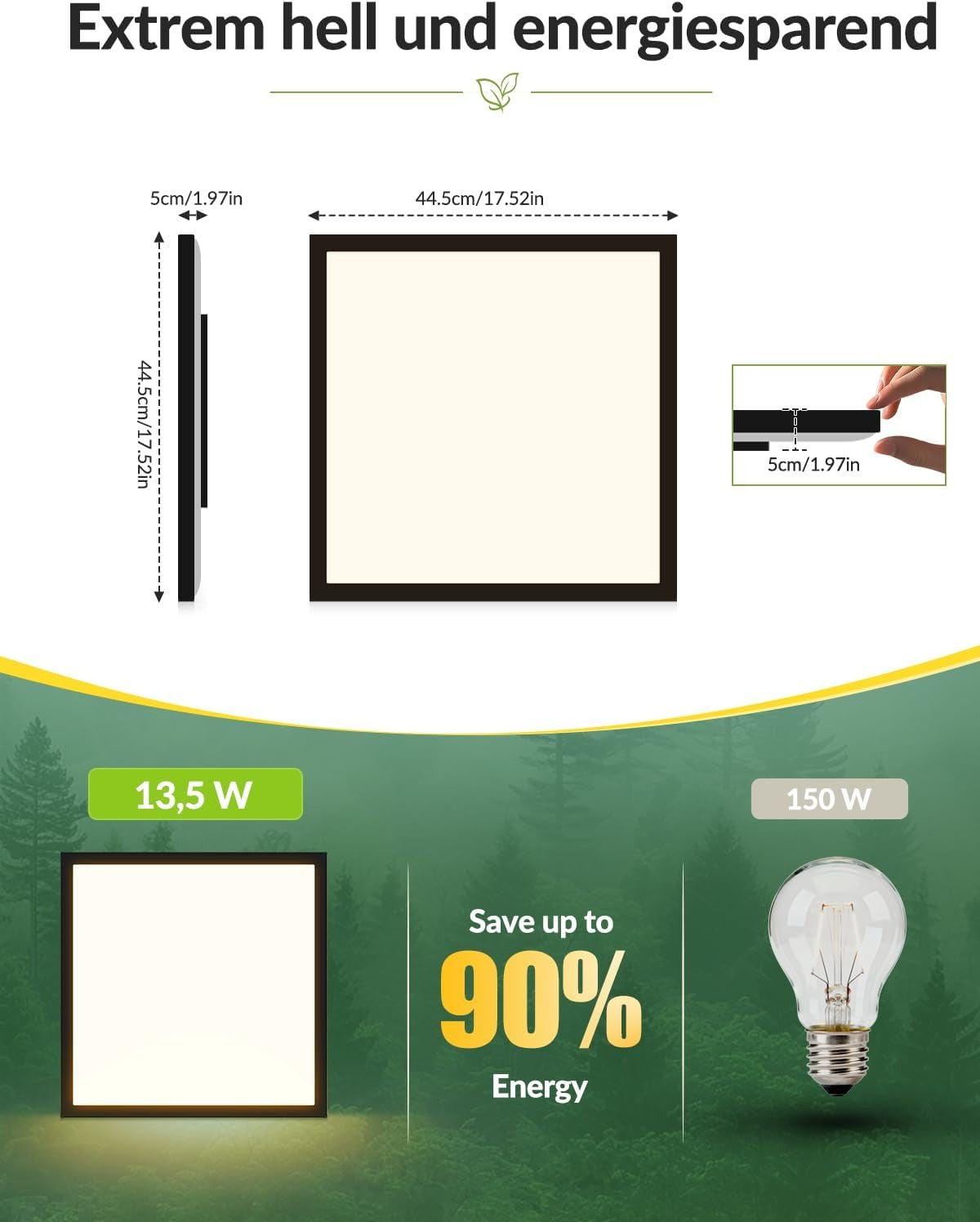 ZMH LED Deckenleuchte 45x45cm Dimmbar LED Panel Weiß Deckenlampe