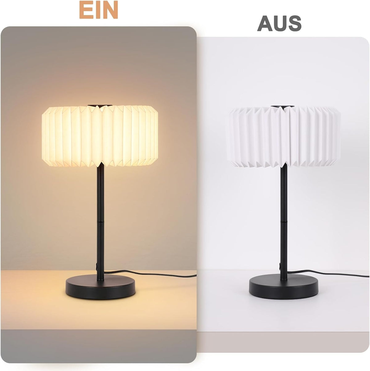 ZMH Nachttischlampe Wohnzimmer Tischlampe mit Kabel - Tischleuchte