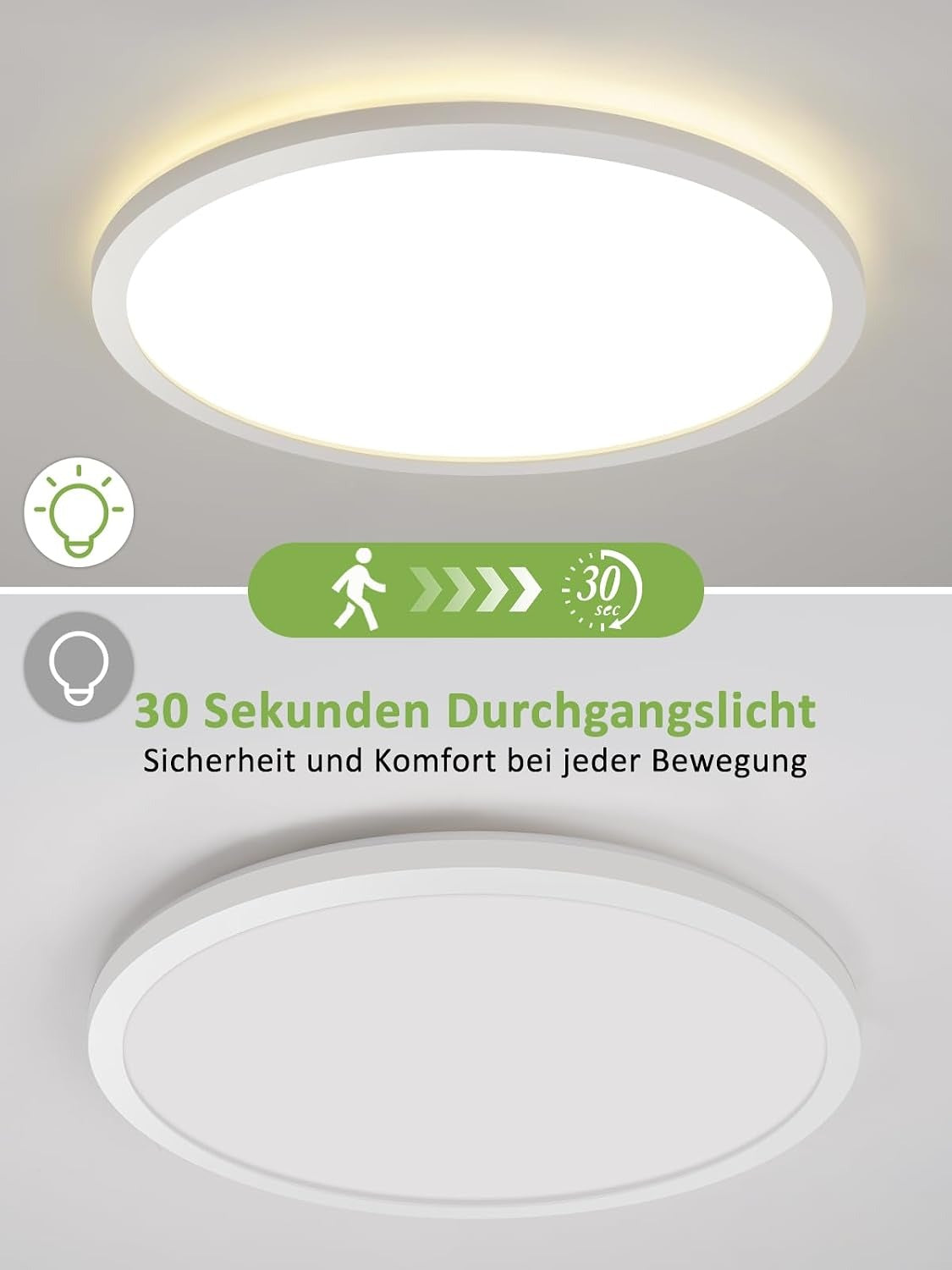 ZMH LED-Deckenlampe mit Bewegungsmelder 18W 1927 Lumen 4000K Ø30cm