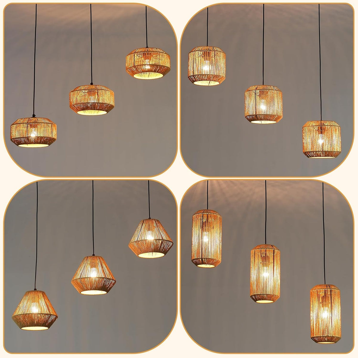 ZMH Pendelleuchte Boho Hängelampe Rattan Lampe Hängend Höhenverstellbar