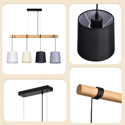 ZMH  Pendelleuchte Esstisch H?ngelampe Vintage - Esszimmerlampe Holz E14 H?ngeleuchte 4 Flammig K¨¹che Wei? Esstischlampe aus Stoff Pendellampe Metall f¨¹r Esszimmer Wohnzimmer Arbeitzimmer B¨¹ro