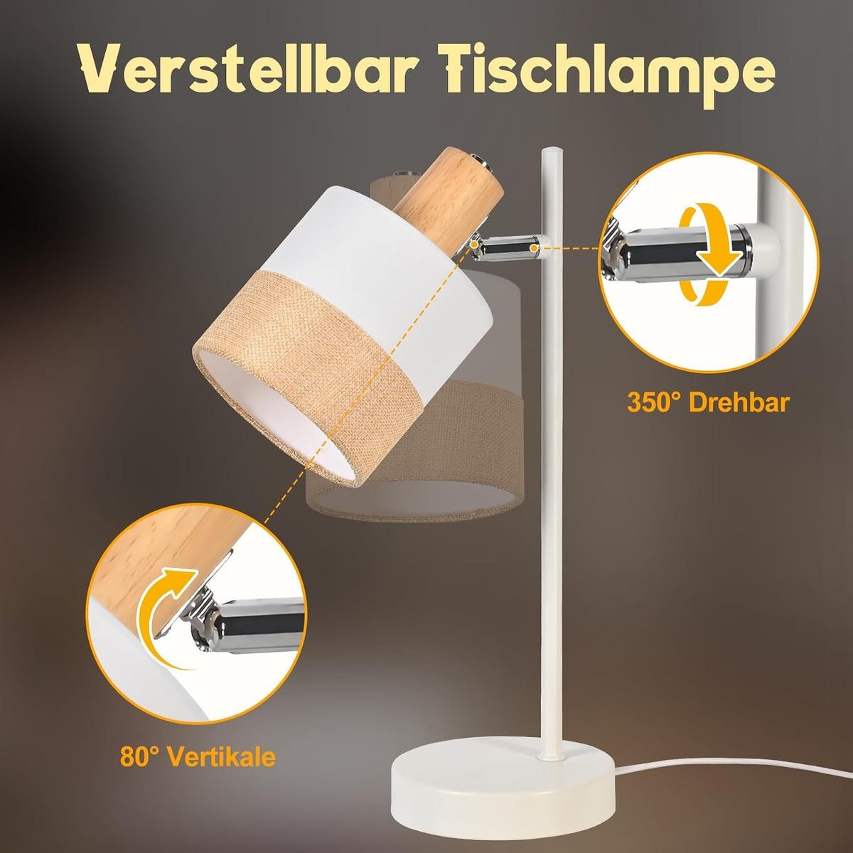 ZMH Tischlampe Wohnzimmer Nachttischlampe Holz 2er Set E14