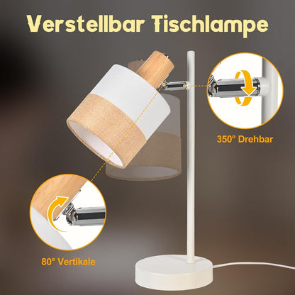 ZMH Tischlampe Wohnzimmer Nachttischlampe Holz 2er Set E14