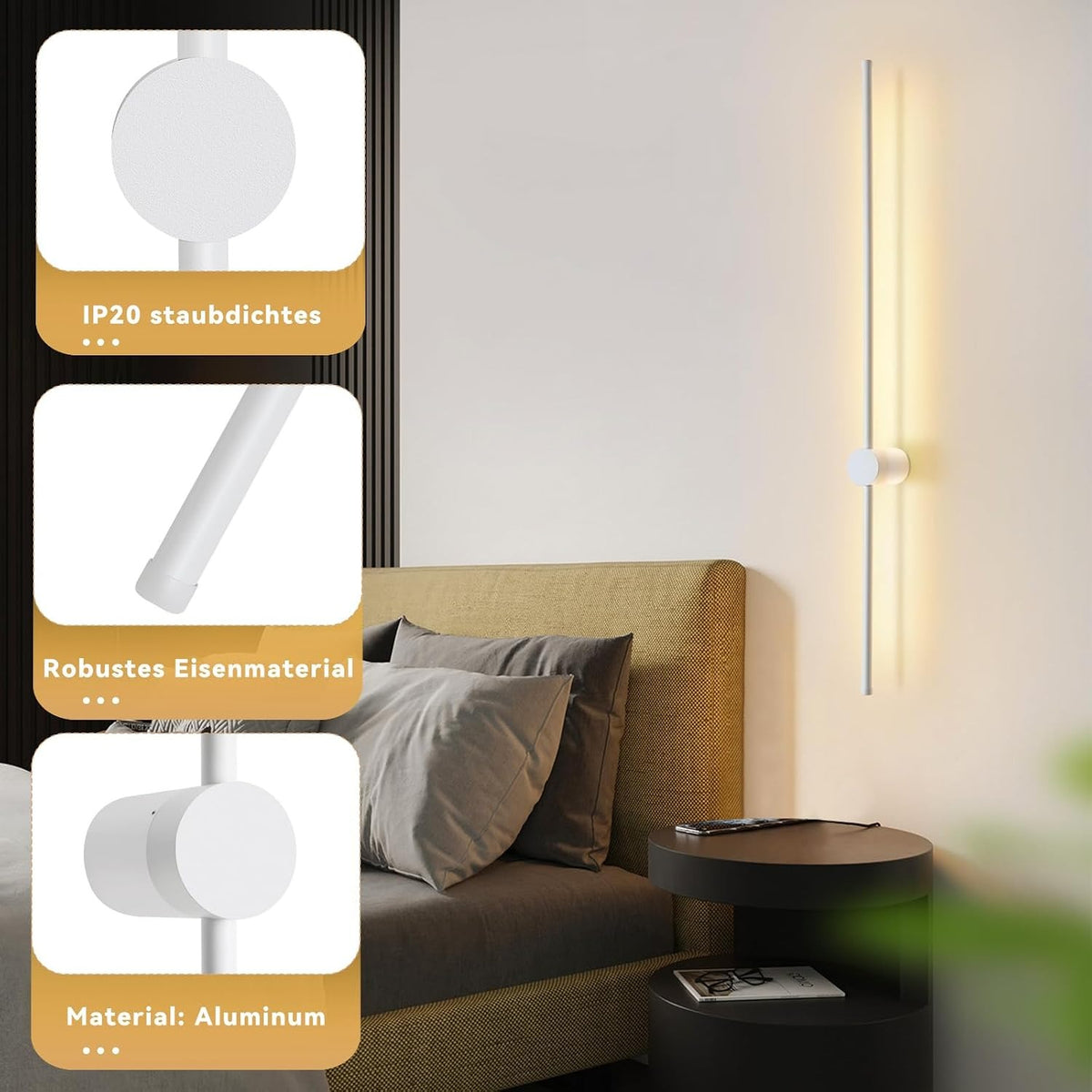 ZMH Wandleuchte Innen Wandlampe LED 60CM Weiß Flurlampe Modern Design
