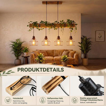 ZMH Vintage Pendelleuchte esstisch Hängelampe Holz Esstischlampe E27 Retro