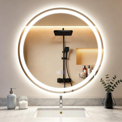 ZMH Spiegel Bad Badezimmerspiegel mit Beleuchtung - LED Badspiegel Rund 70cm Wandspiegel Badezimmer Dimmbar 3000K-6500K mit Touch-Schalter und Entfogger-Funktion