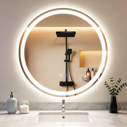ZMH Spiegel Bad Badezimmerspiegel mit Beleuchtung - LED Badspiegel Rund 70cm Wandspiegel Badezimmer Dimmbar 3000K-6500K mit