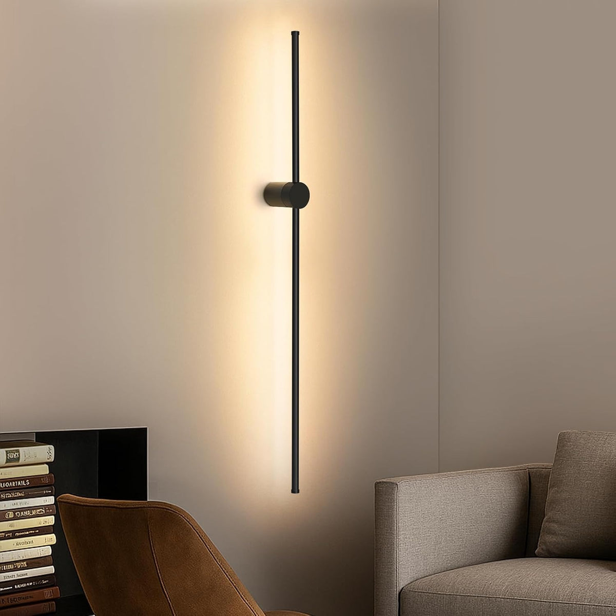 ZMH Wandlampe LED Wandleuchte Innen 100CM Lang Schwarz Modern Flurlampe