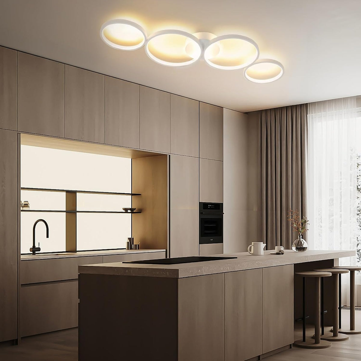 ZMH LED Deckenlampe Modern, 4-flammig in Ring-Optik, 37W Warmweiß 3000K, Deckenleuchte Rund 89cm aus Aluminium