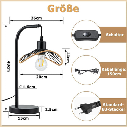 ZMH Tischlampe Schwarz Nachttischlampe Vintage Nachtlampe