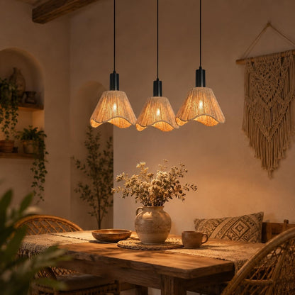 ZMH Hängelampe Boho Pendelleuchte Rattan 3 Flammig Esstischlampe
