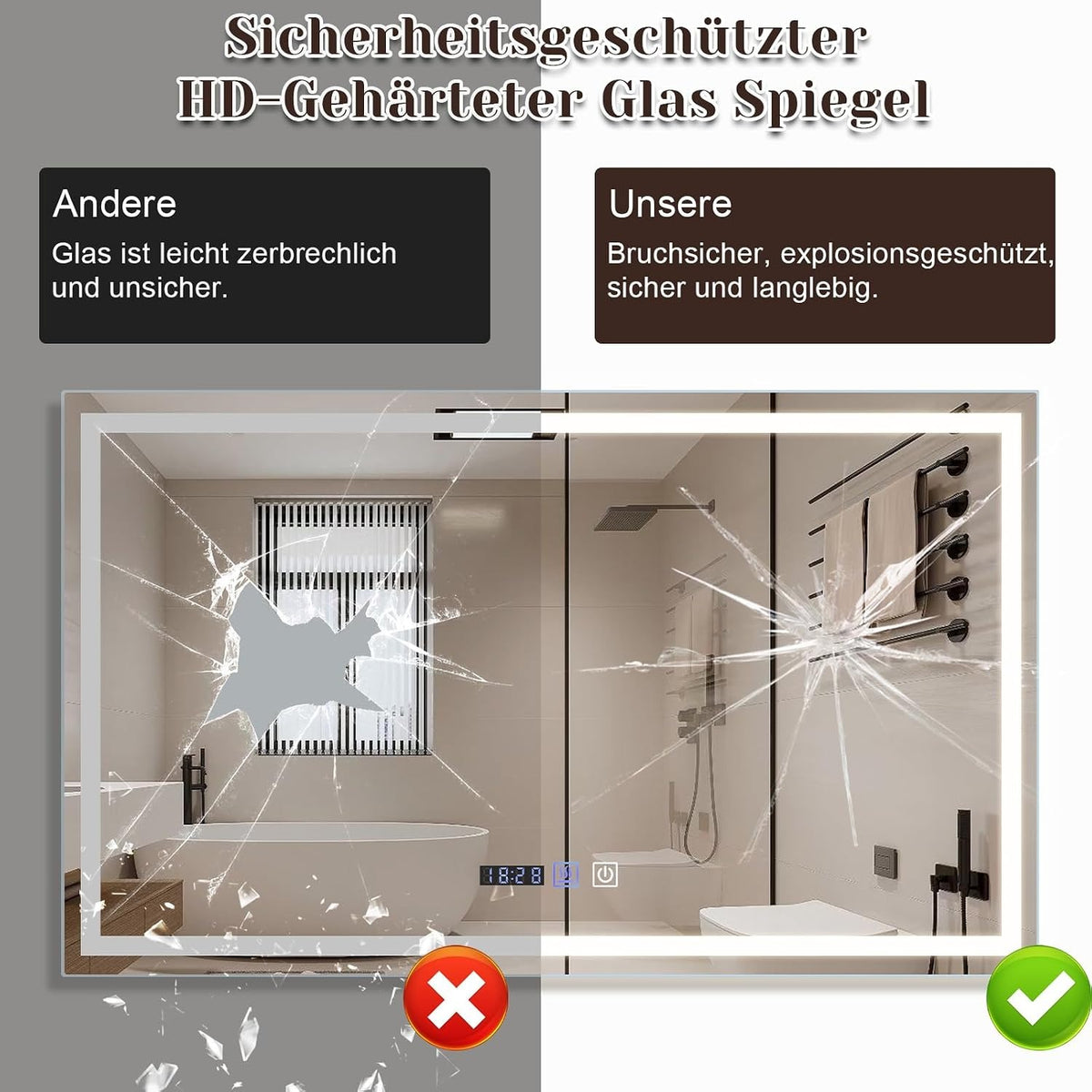 ZMH Spiegel Bad Badspiegel mit Beleuchtung,60x100cm LED Wandspiegel