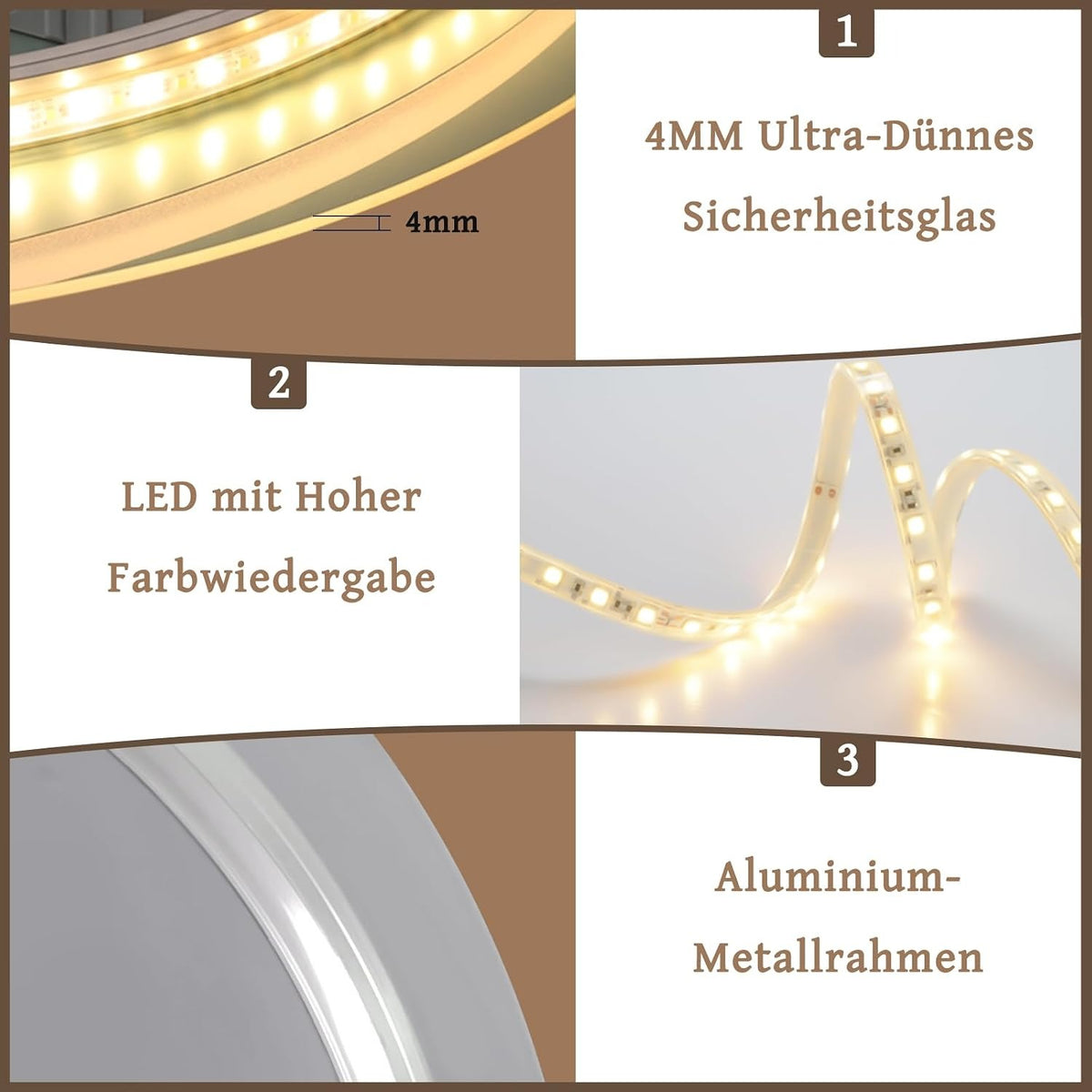 ZMH Badezimmerspiegel mit Beleuchtung Rund,Runder 80cm LED Badspiegel