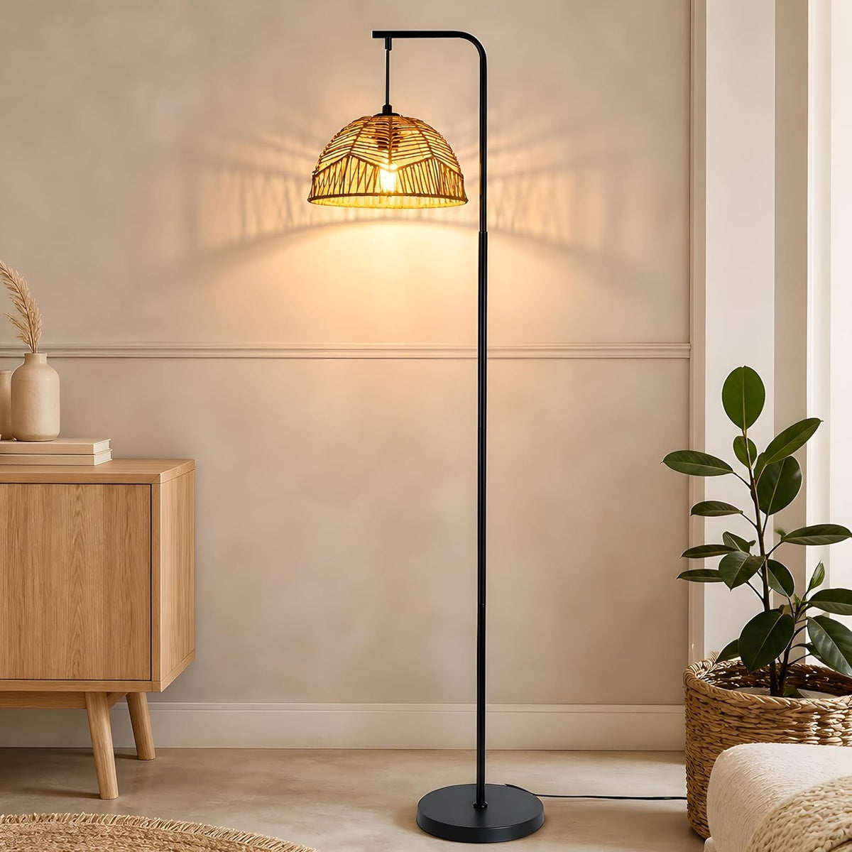 ZMH Stehlampe Rattan Stehleuchte Boho Standlampe 1 Flammig